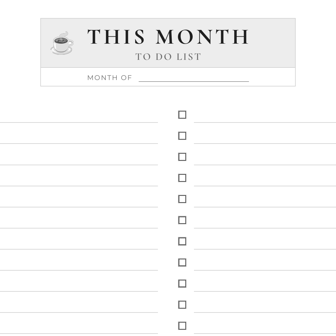 To Do List This Month