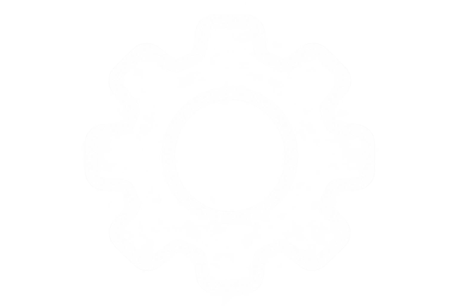 A white gear icon with a central circle, set against a dark background.