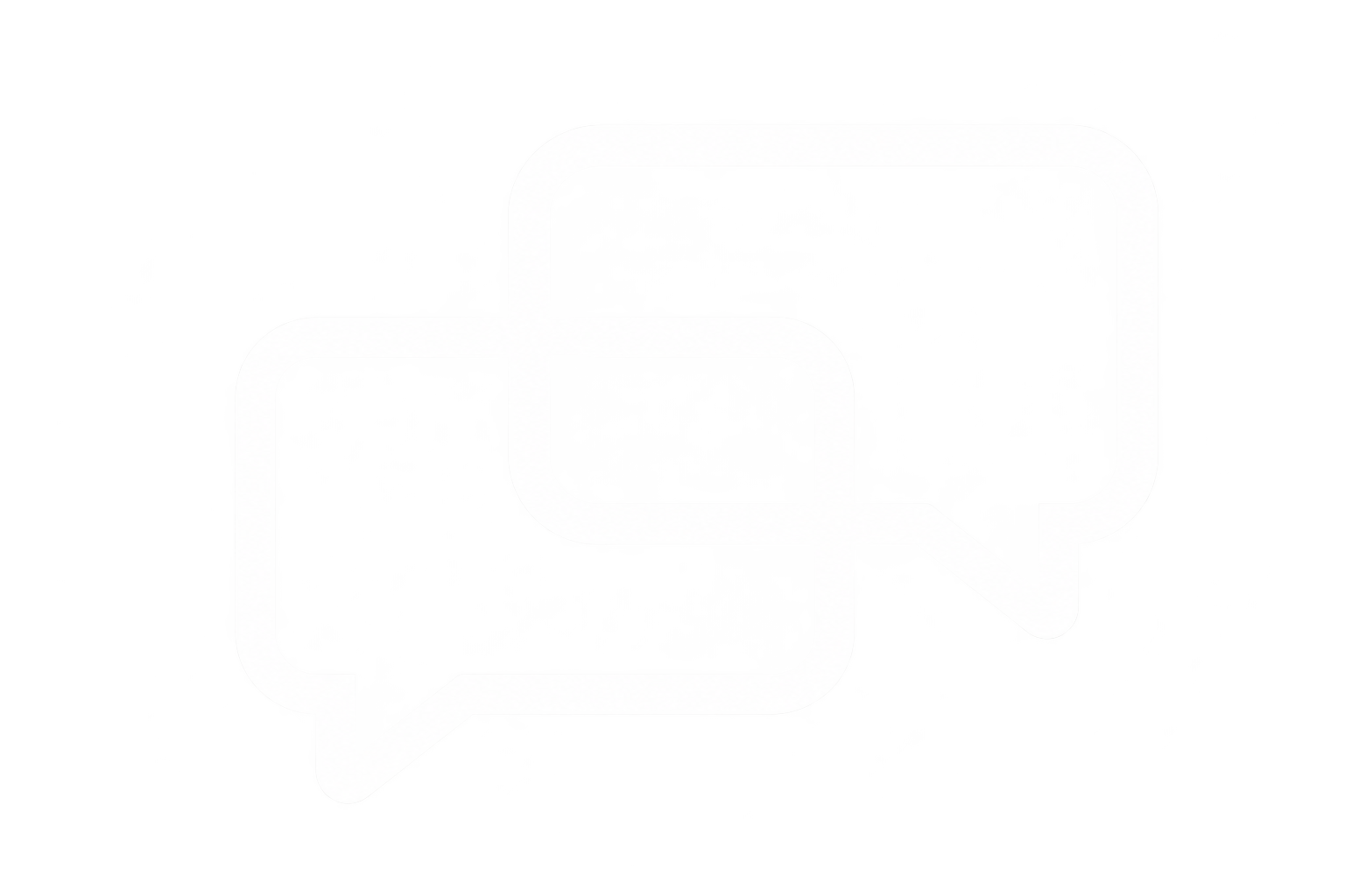 A glowing white chat bubble icon with a smaller chat bubble inside, set against a black background.