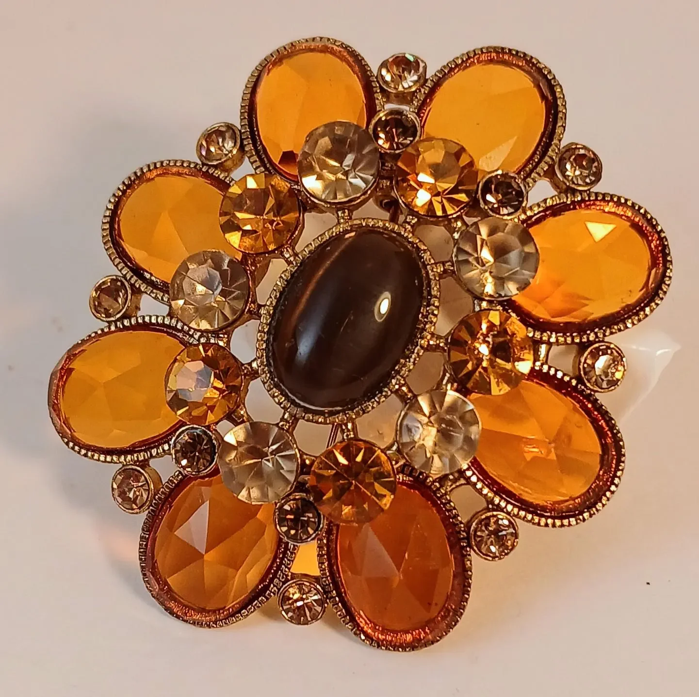 Costume Jewelry Brooch | Amber Rhinestones Flower Brooch | Statement Pin