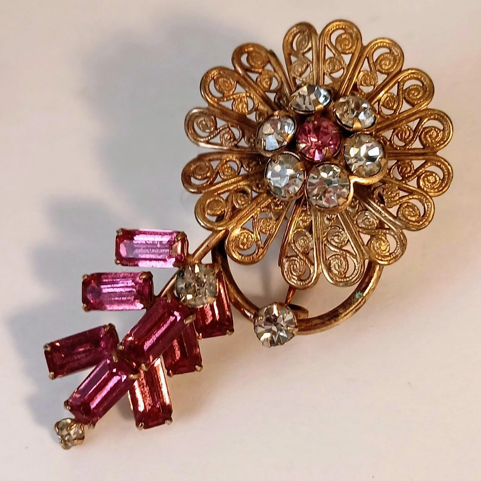 Vintage Pink Rhinestone Floral Brooch | Keepsake Jewelry | Fashion Pins