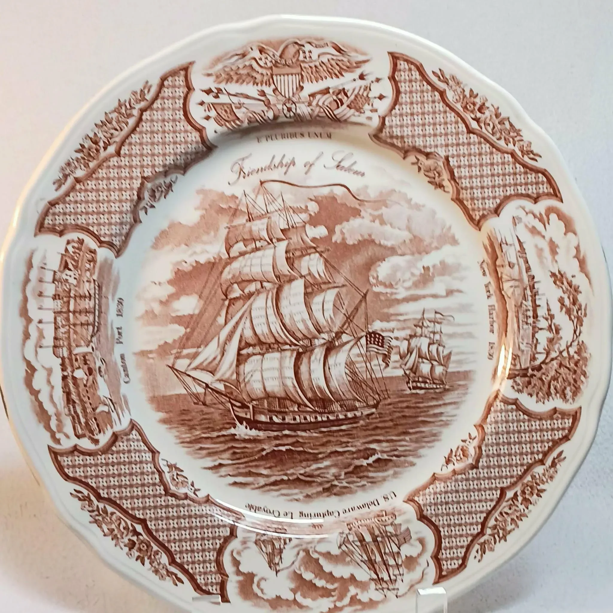 Vintage Alfred Meakin "Fair Winds" Brown Transferware Dinner Plate - The Friendship of Salem