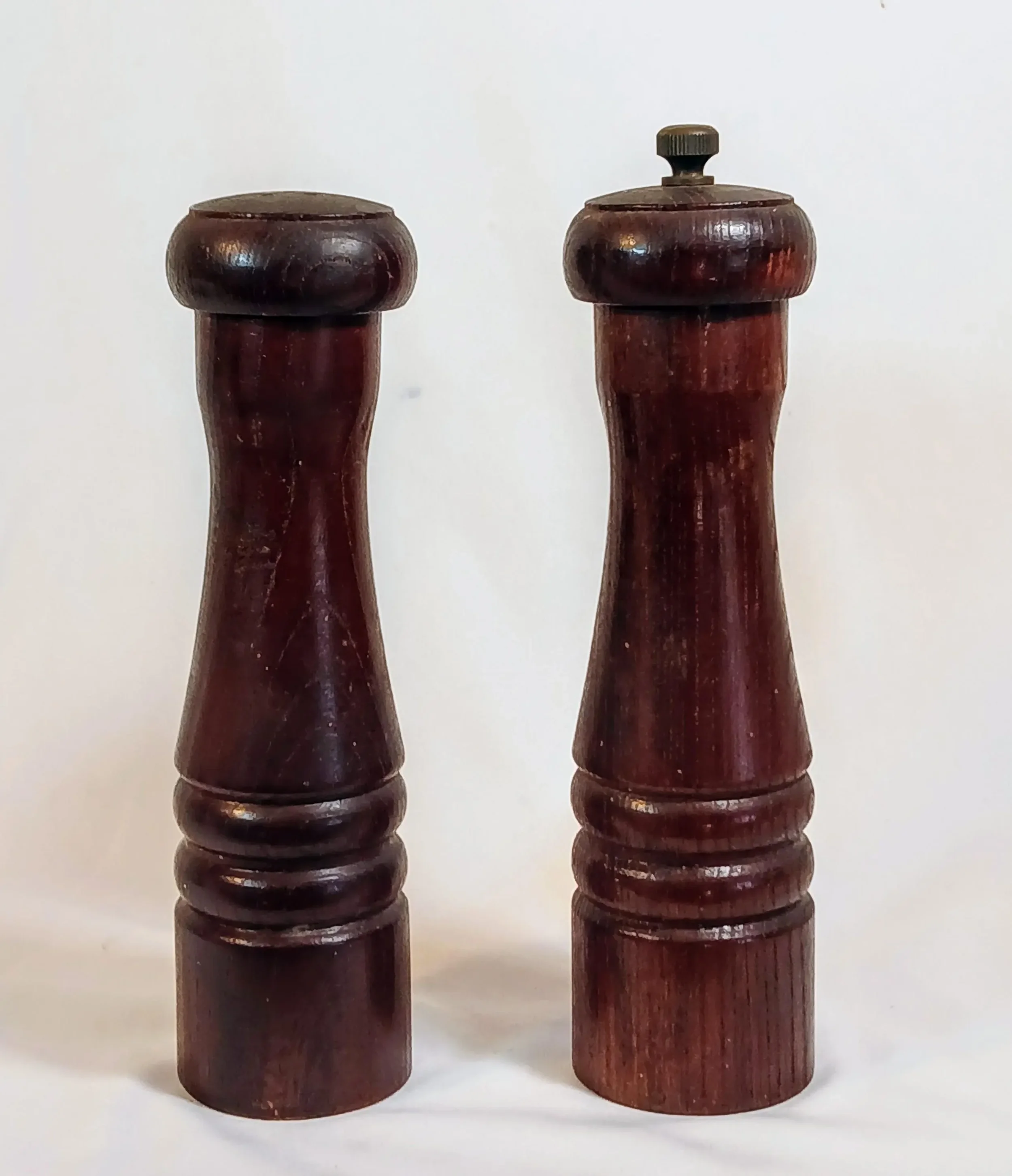 Vintage 1970s Wooden Salt Shaker & Pepper Mill Set | Rustic Farmhouse Kitchen Decor