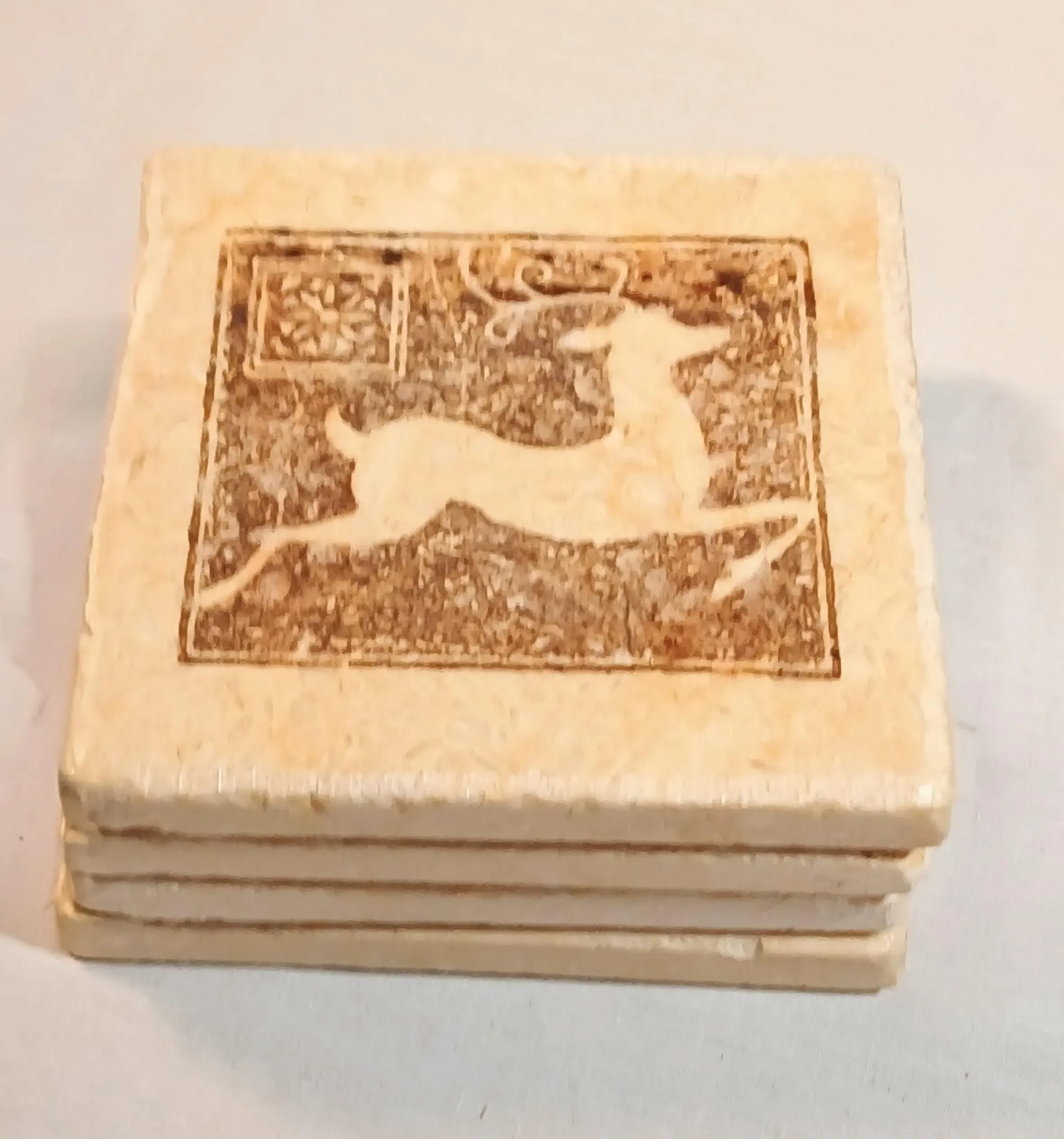 Stone Animal Coasters - Leaping Deer Motif - Set of Four