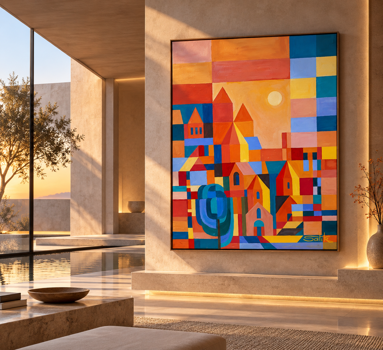 Sunlit Minimalist Gallery with Abstract Painting.png