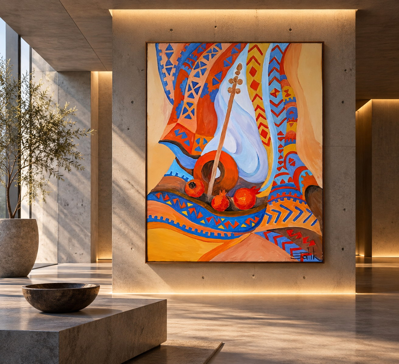 Minimalist Gallery with Vibrant Folk Painting.png