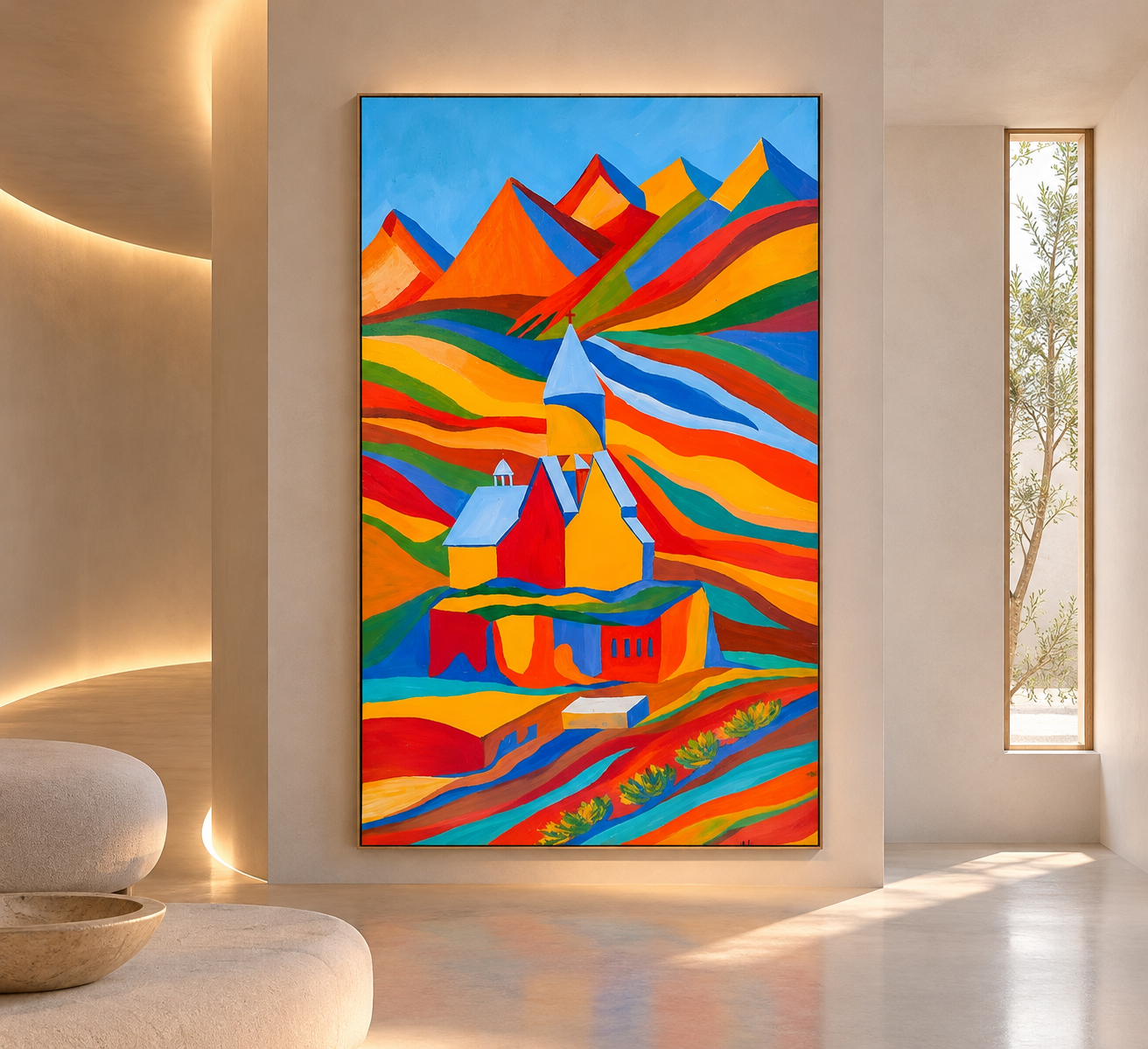Vivid Abstract Landscape in a Serene Gallery.png