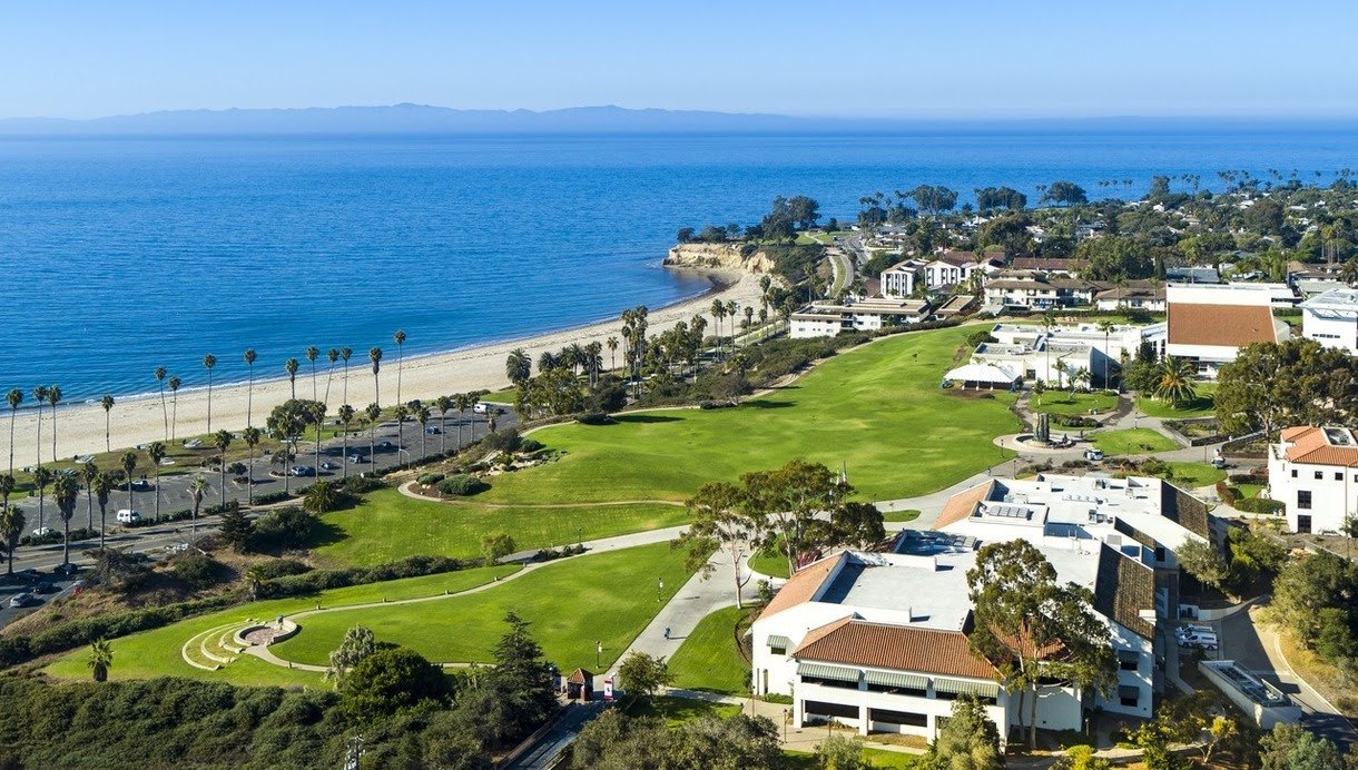 Aerial view of the Santa Barbara City College campus overlooking the ocean