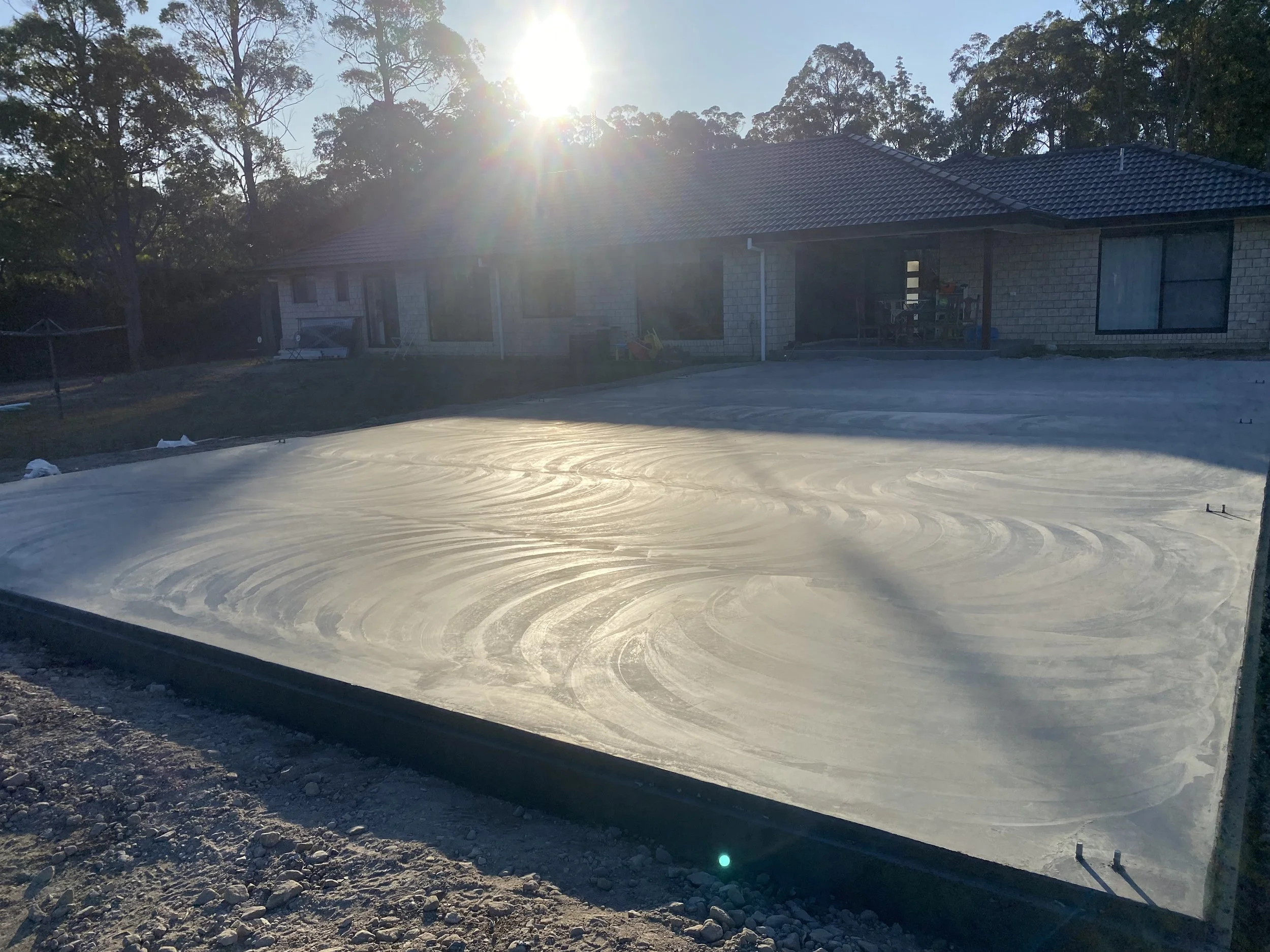 A newly-poured, concrete residential house slab in Yamba.