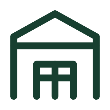 Outline of a garage with triple garage doors and a peaked roof.