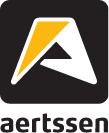 Logo van Aertssen met een zwart en gele bliksemsymbool boven de naam.