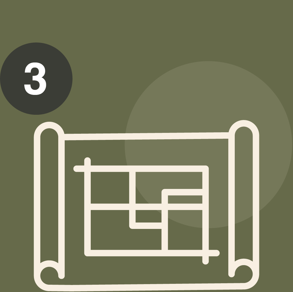 Een plattegrond van een gebouw met de Nummer 3 in een zwarte cirkel links erboven.