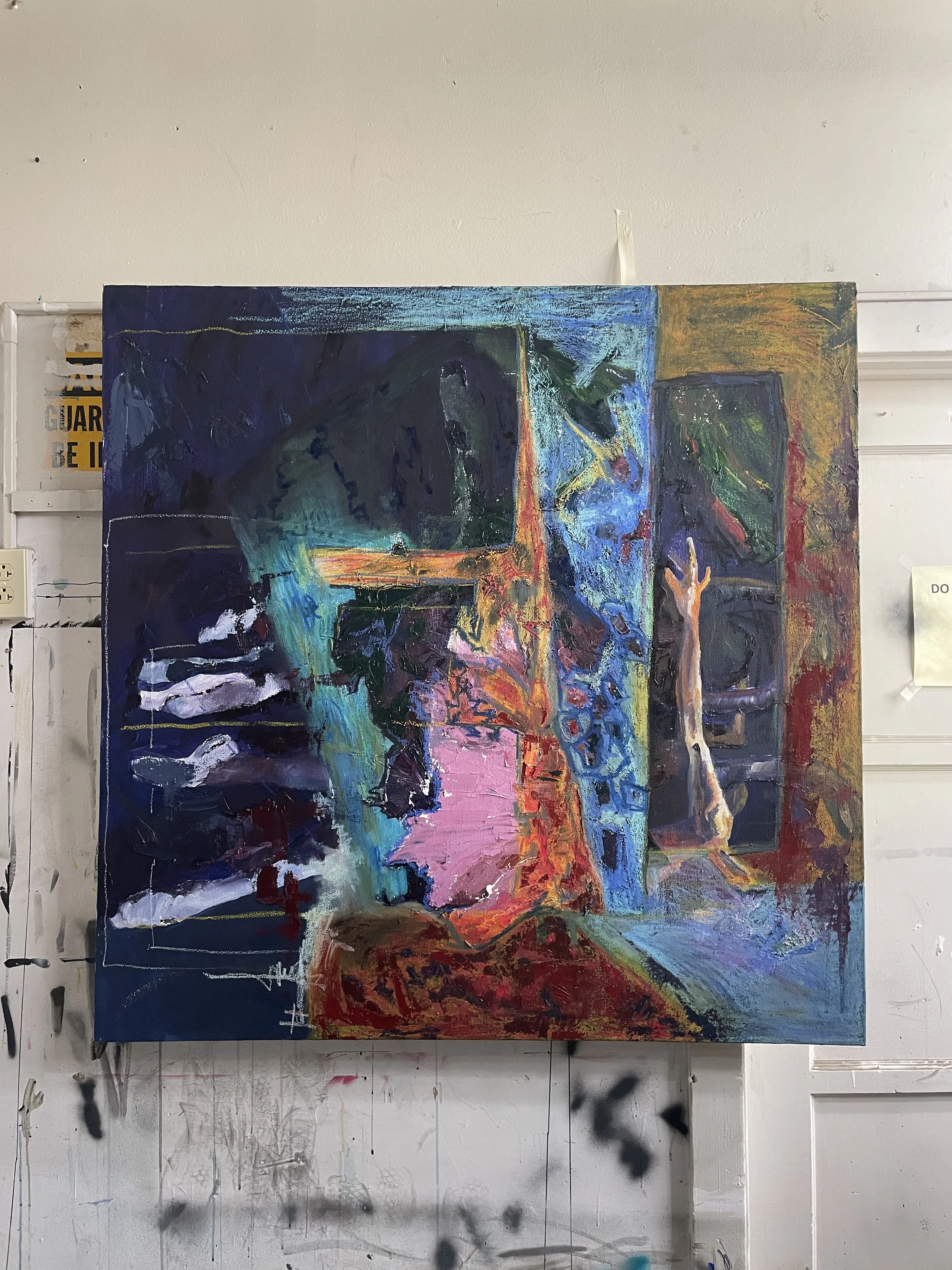 "I Wrote You A Letter", 48x48", oil and pastel on canvas. 2024.