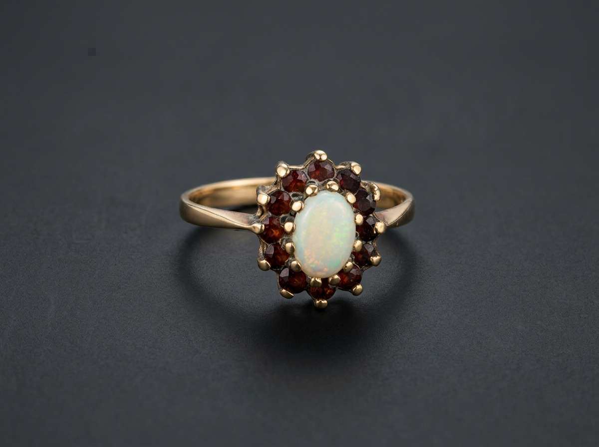 Opal & Garnet Cluster RIng