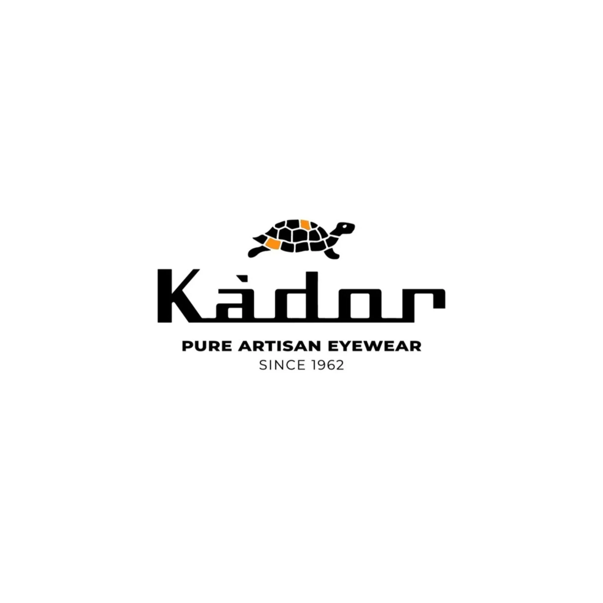Kàdom eyewear logo with turtle graphic and the text “Pure Artisan Eyewear Since 1962.”
