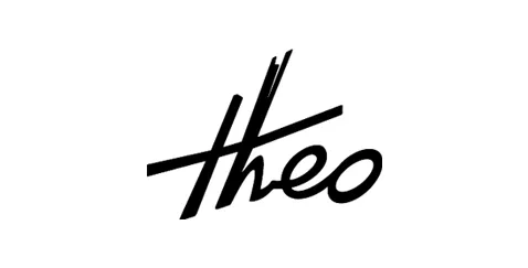 Black handwritten-style “Theo” logo on a white background