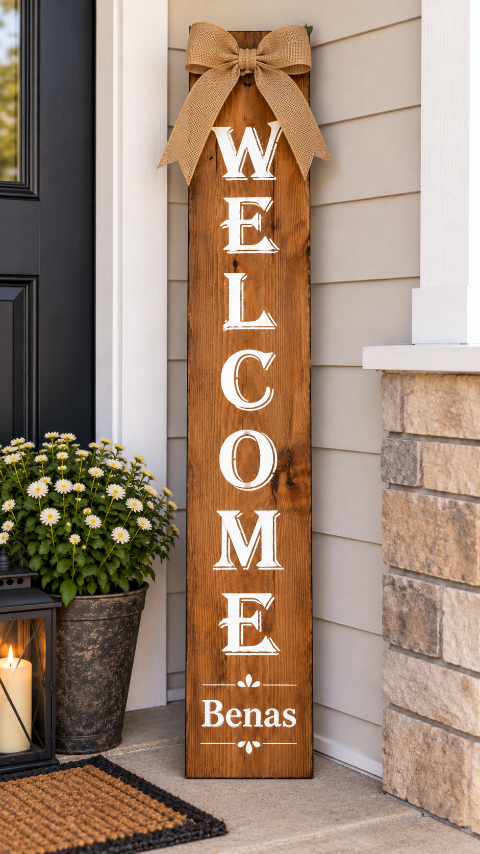 Personalized Honey-Stained Welcome Porch Sign | 6-Foot Wooden Sign