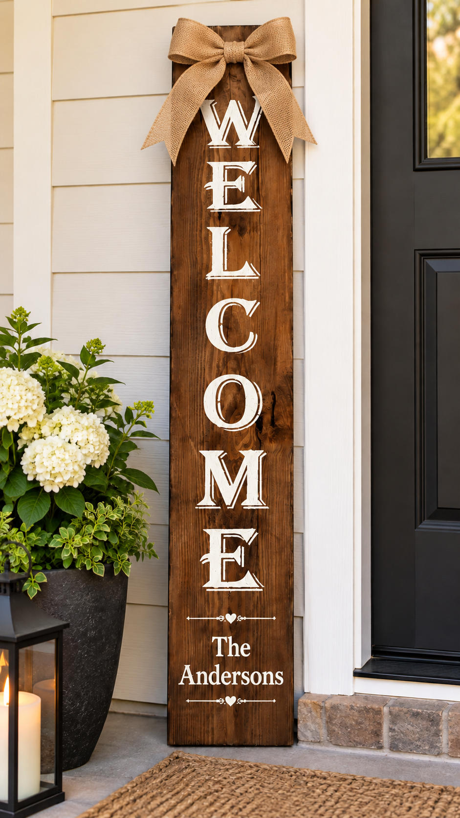Personalized Walnut-Stained Welcome Porch Sign | 6-Foot Wooden Sign