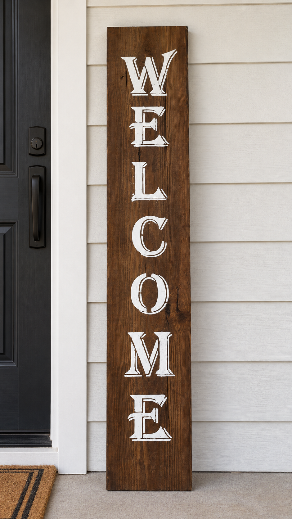Classic Walnut-Stained Welcome Porch Sign | 6-Foot Wooden Sign