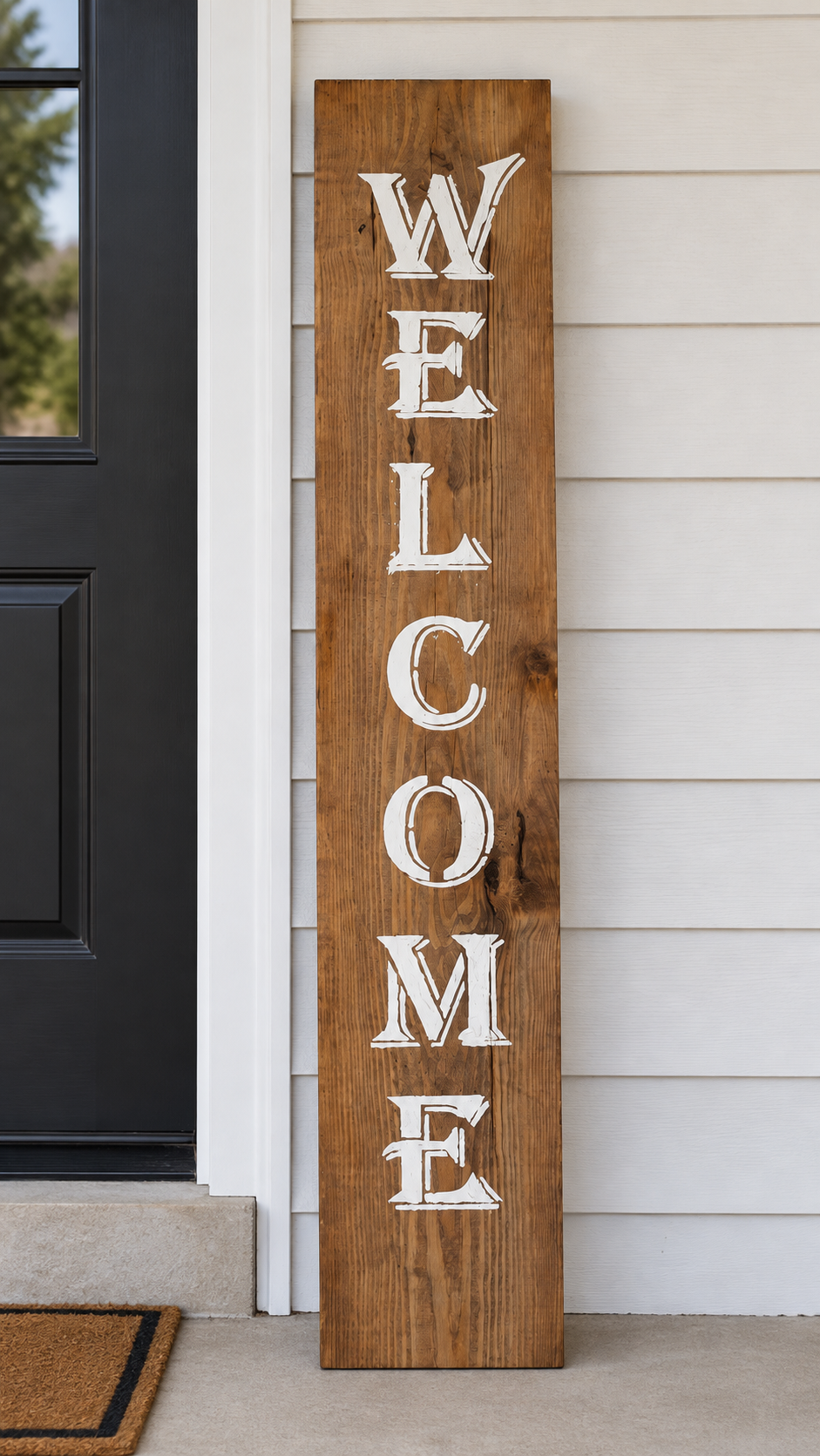 Classic Honey-Stained Welcome Porch Sign | 6-Foot Wooden Sign