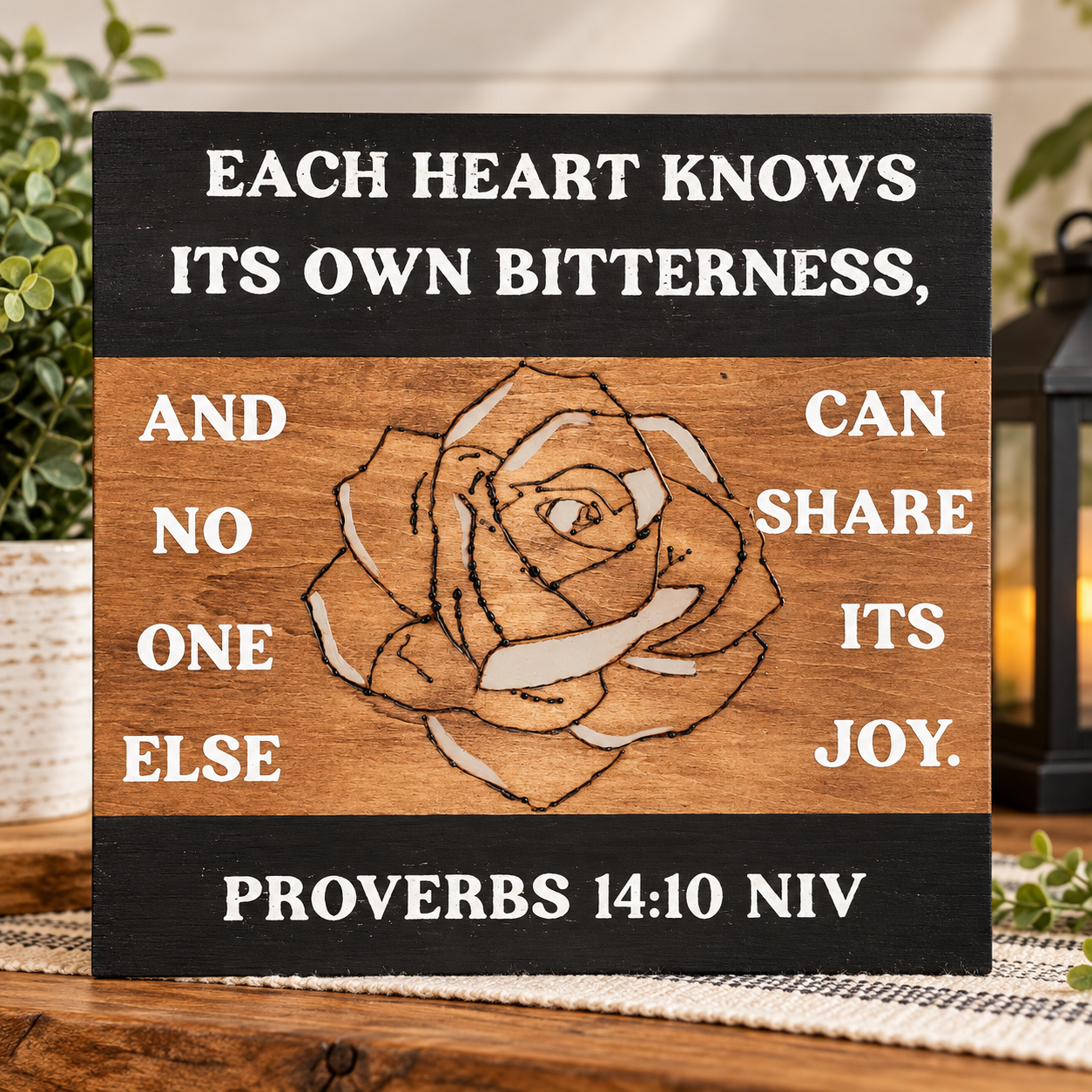 Proverbs 14:10 Scripture Rose Wooden Sign | 12-Inch Faith Décor