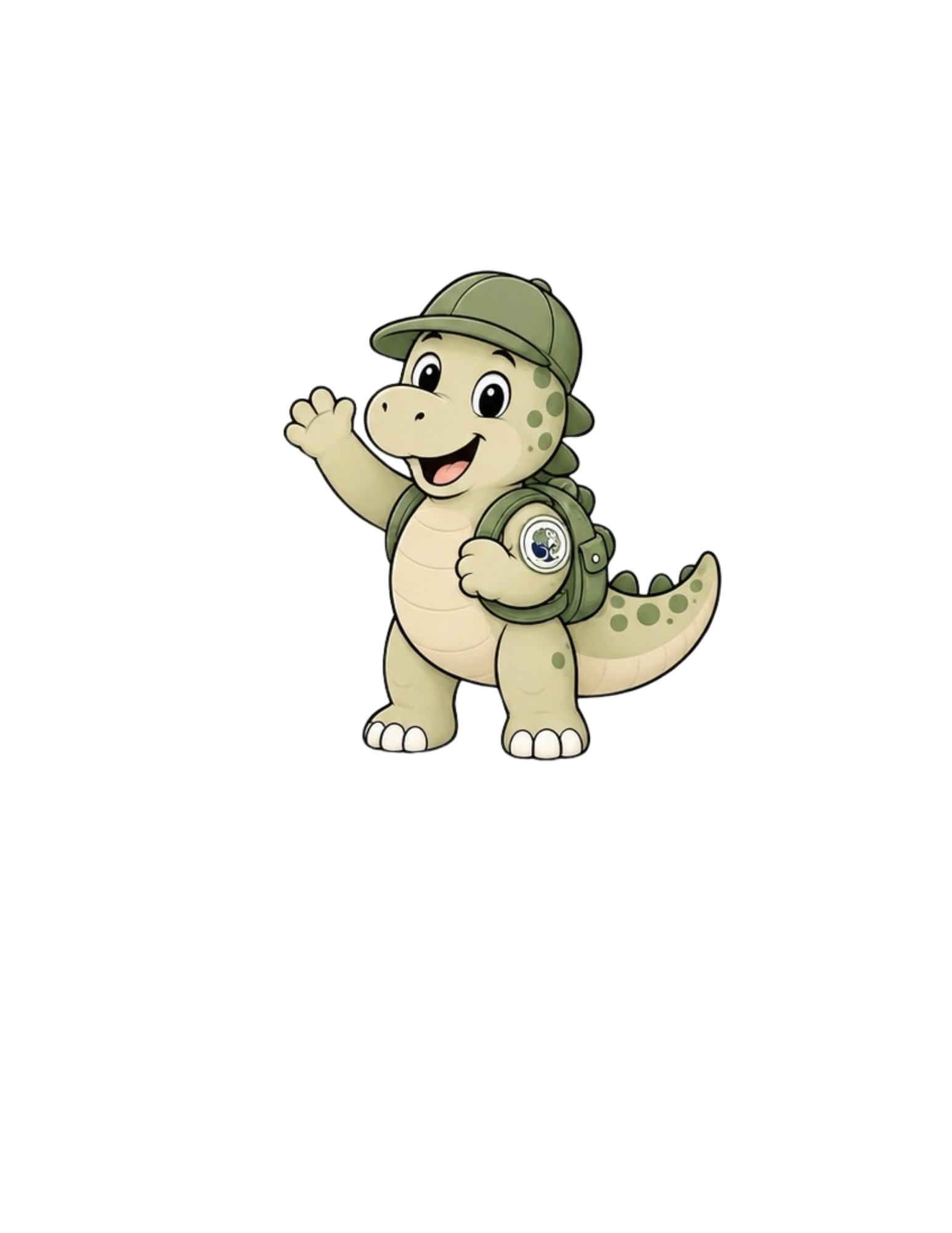 Friendly Dinosaur waving and wearing a backpack
