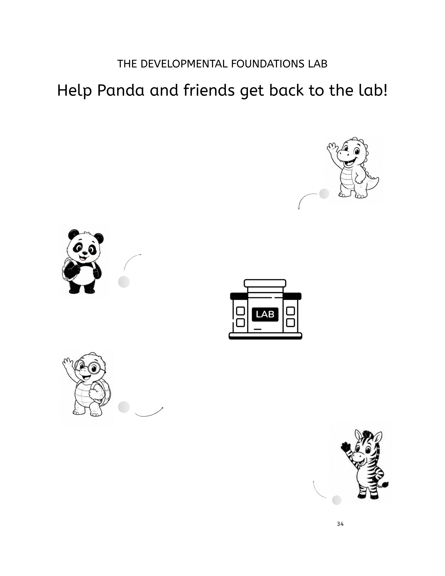 Sample page inside of Book 1 and the activity is to use curved lines to help the Lab team get to the lab