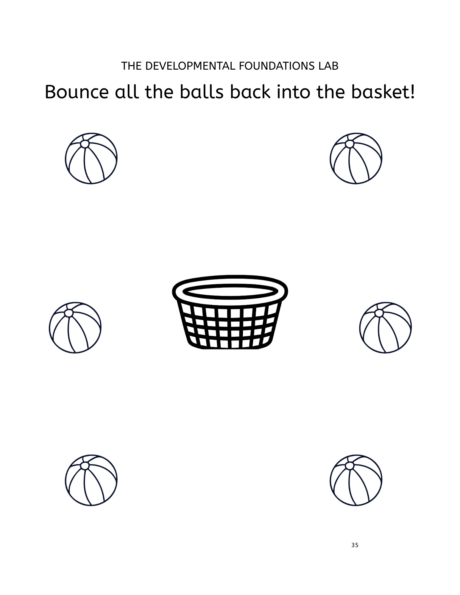 Sample page inside Book 1 and the activity is to reproduce curved lines to get the basketballs into the basket