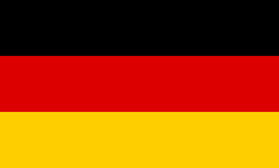 The German flag with three horizontal stripes in black, red, and yellow.
