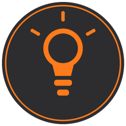 Icon of a lightbulb inside a circle, representing ideas or innovation.