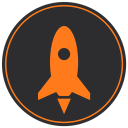An orange rocket illustration inside a circular border against a black background.