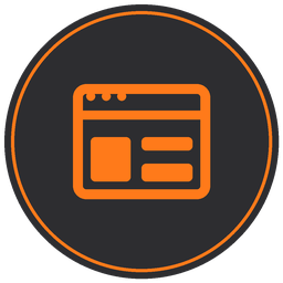 Icon of a webpage or browser window in orange on a black circular background