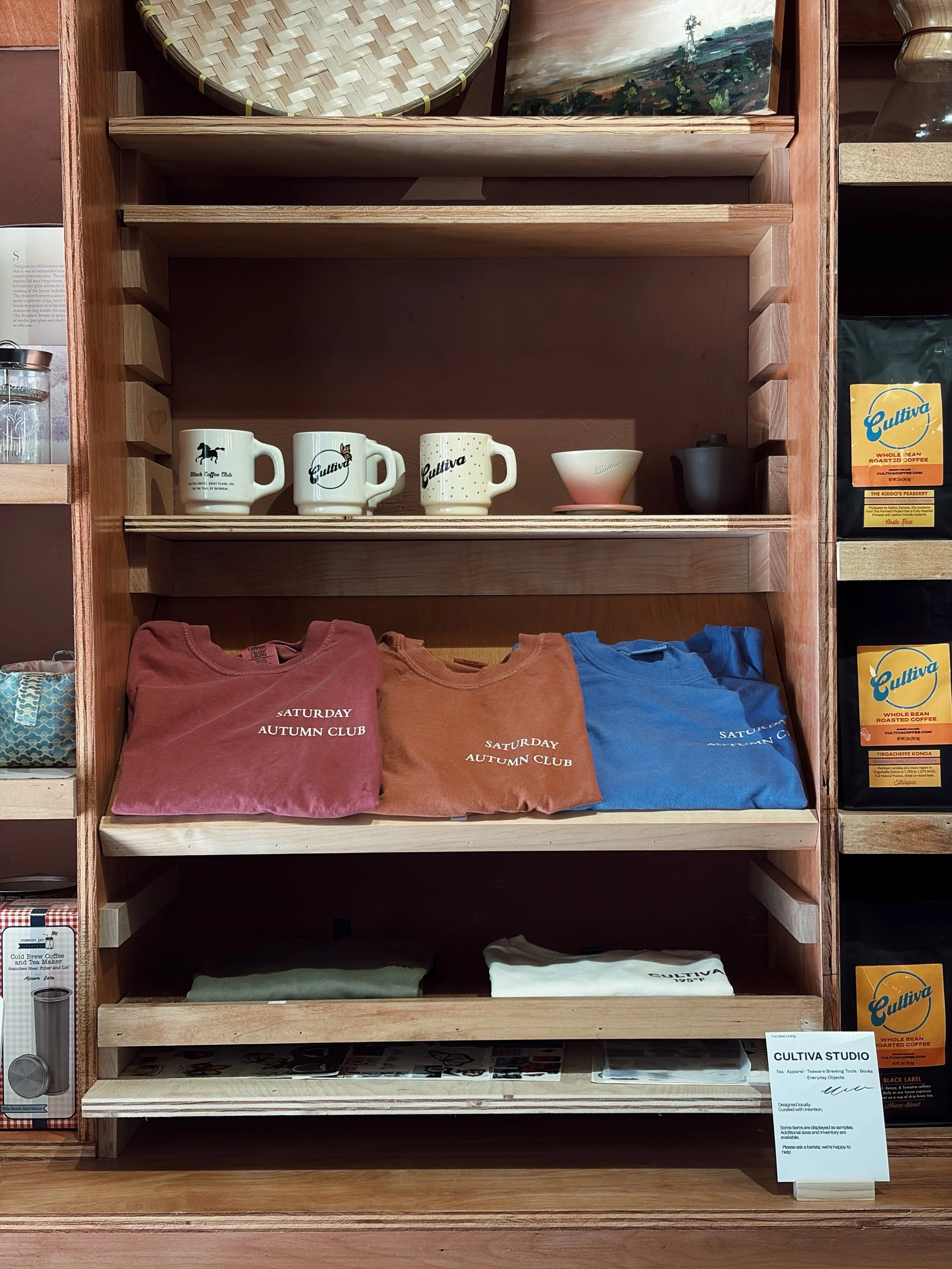 Saturday Autumn Club &mdash; limited edition T-shirts designed either in house or by local artists.

📍Cultiva Downtown

#cultivacoffee #cultivadowntown #coffee #lincolnnebraska