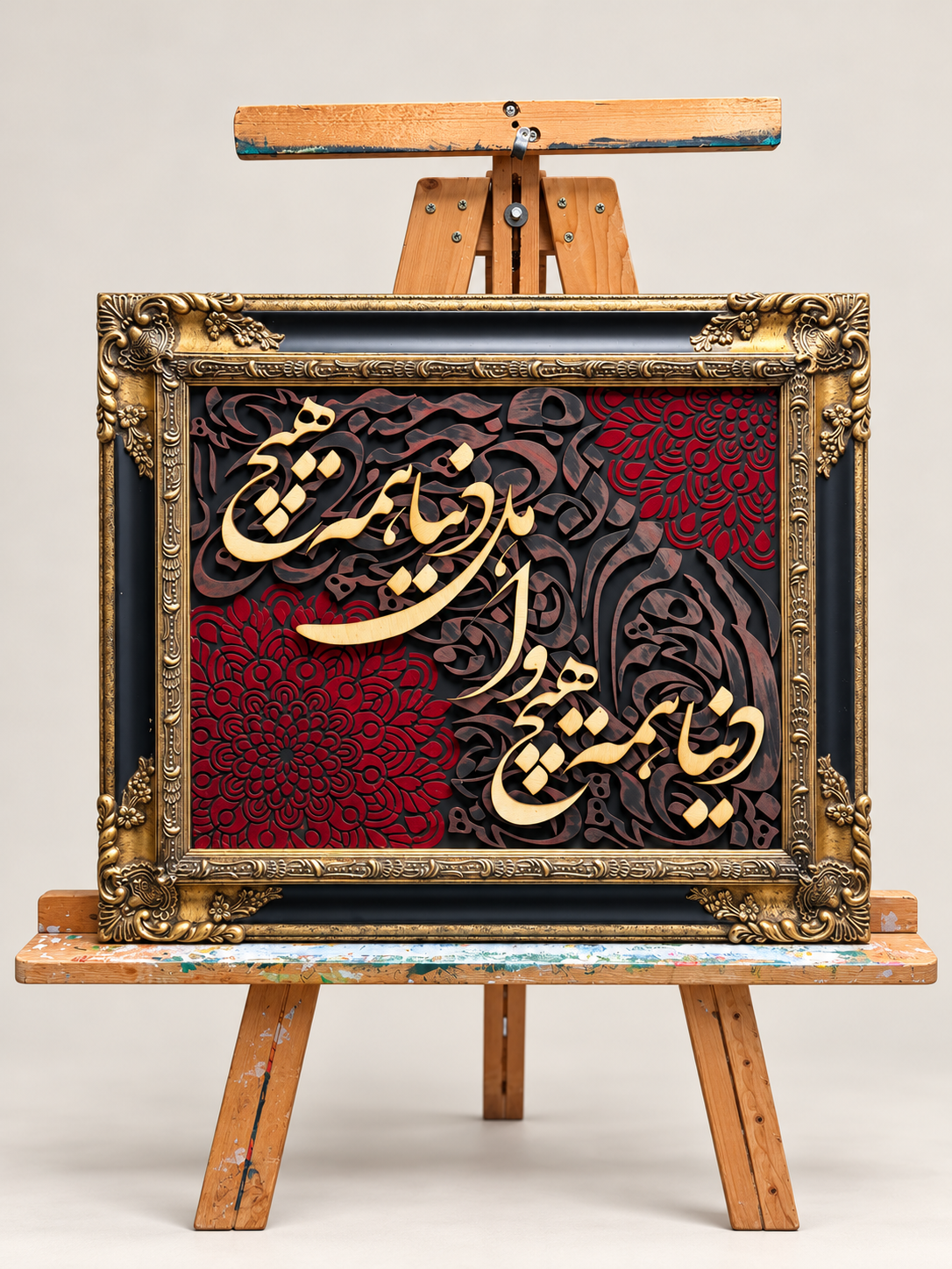 Crimson Elegance – Persian Calligraphy Art