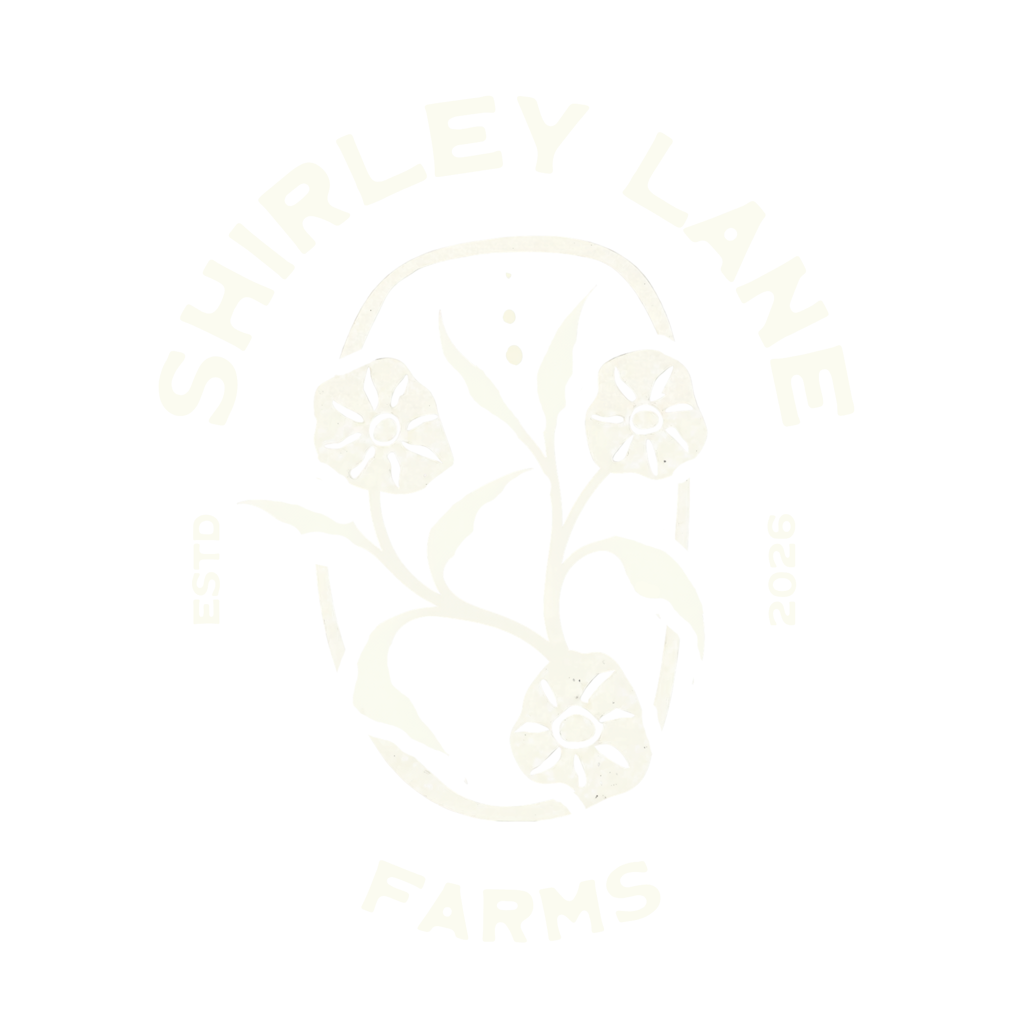 A unique logo with floral designs and farm name.