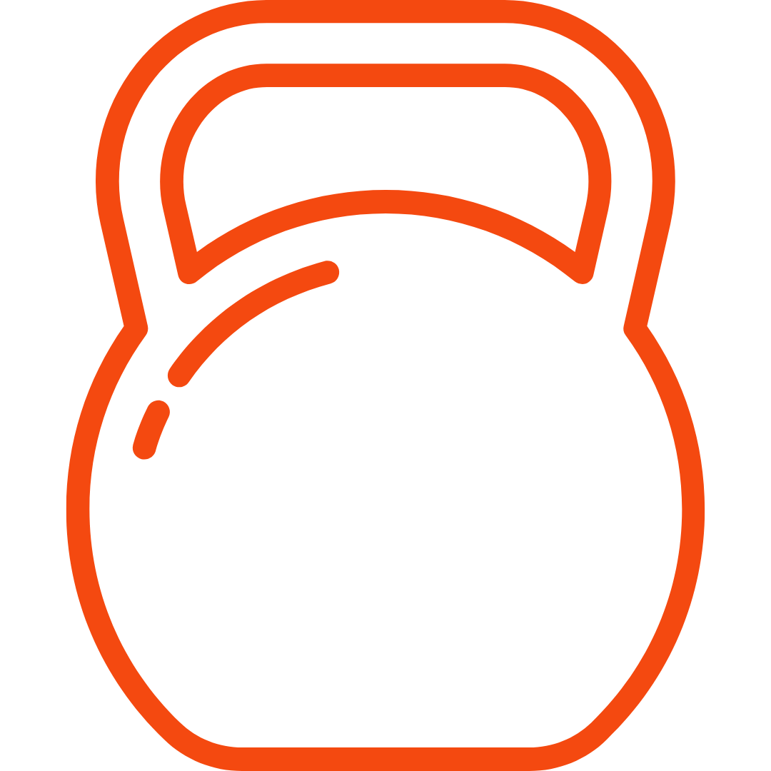 Outline of a kettlebell using orange lines.