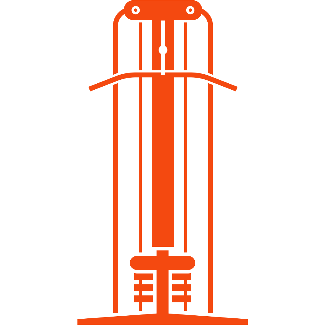 A minimalist, stylized illustration of a rocket in orange color on a black background.