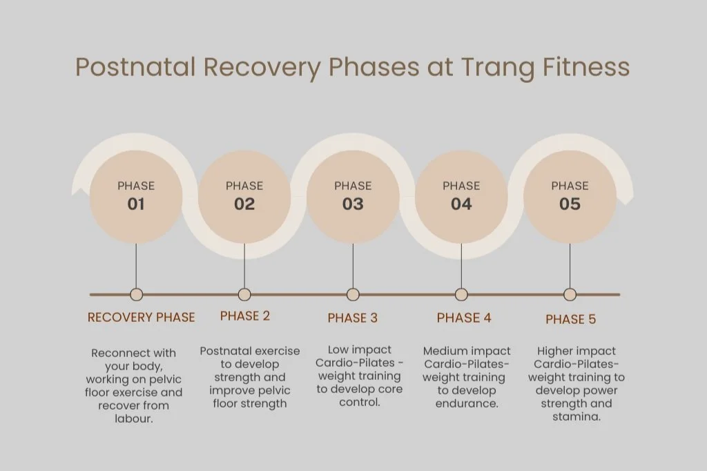 Postnatal recovery phases at Trang Fitness, 5 phase to Postnatal Recovery recovery