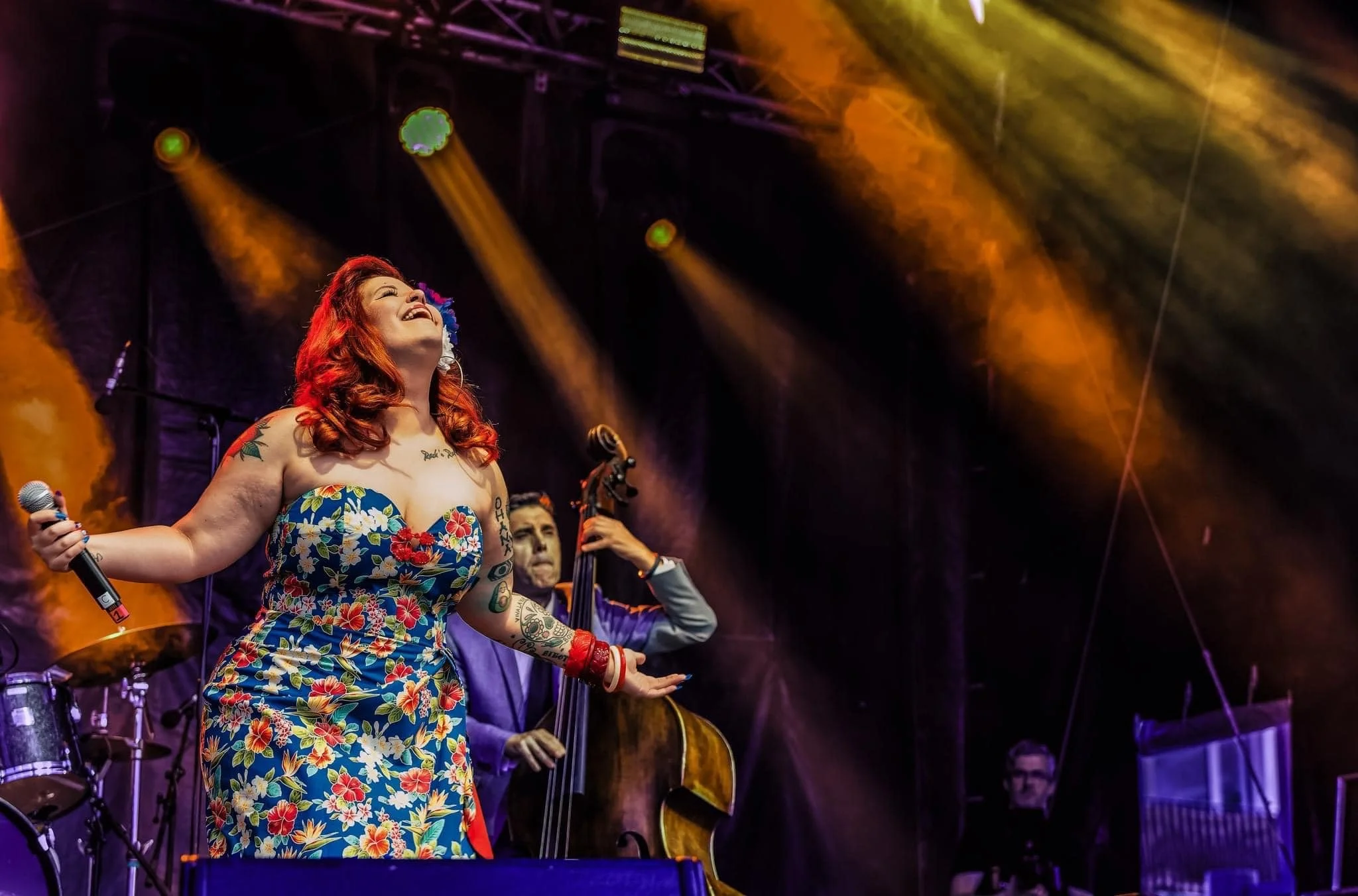 Singer songwriter Cecilya Mestres fronting the best retro European rhythm 'n' blues live show at the Béthune Retro Festvail. Northern France 2023.