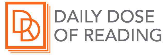 Logo of Daily Dose of Reading, featuring an orange and black stylized book icon and gray text.