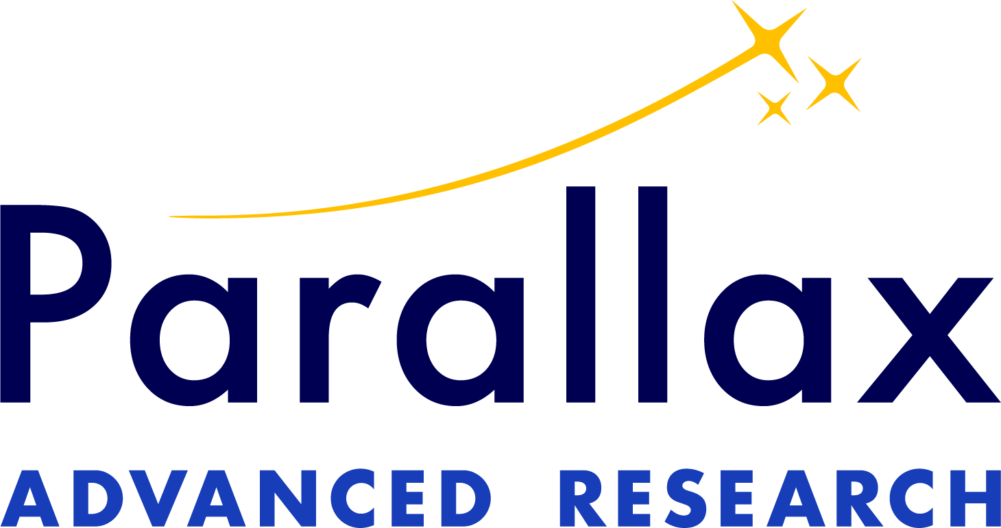 Logo of Parallax Advanced Research featuring a stylized yellow shooting star with sparkles and the text "Parallax" in dark blue above "Advanced Research" in lighter blue.