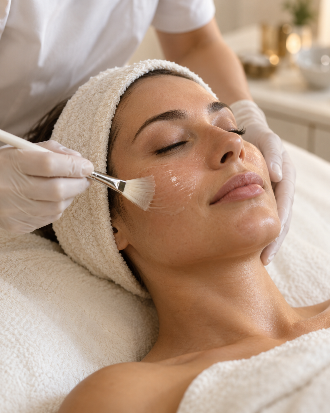 Illustrative image of a clinician applying a personalized facial skin treatment.
