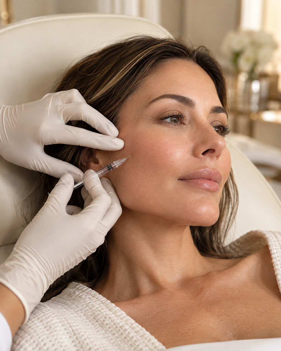 Illustrative image of a clinician preparing an aesthetic injectable treatment.