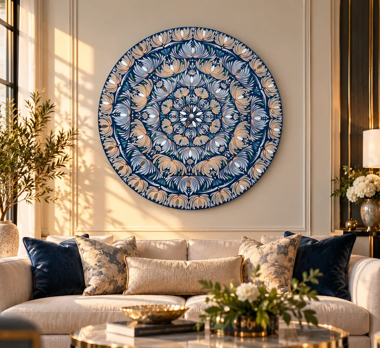 24" Midnight Garden in Bloom - Original Hand-Painted Mandala on Birch Wood