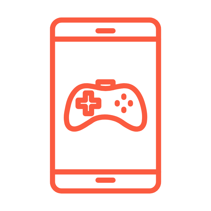 A smartphone screen displaying a game controller icon in red outline.