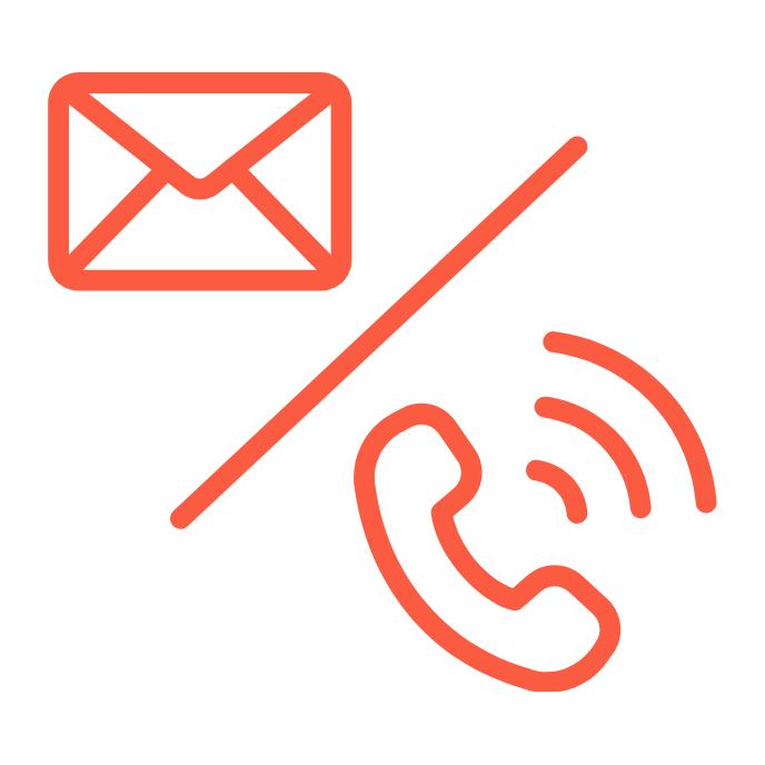 Icon of an envelope, a phone receiver, and a slash indicating blocking or muting