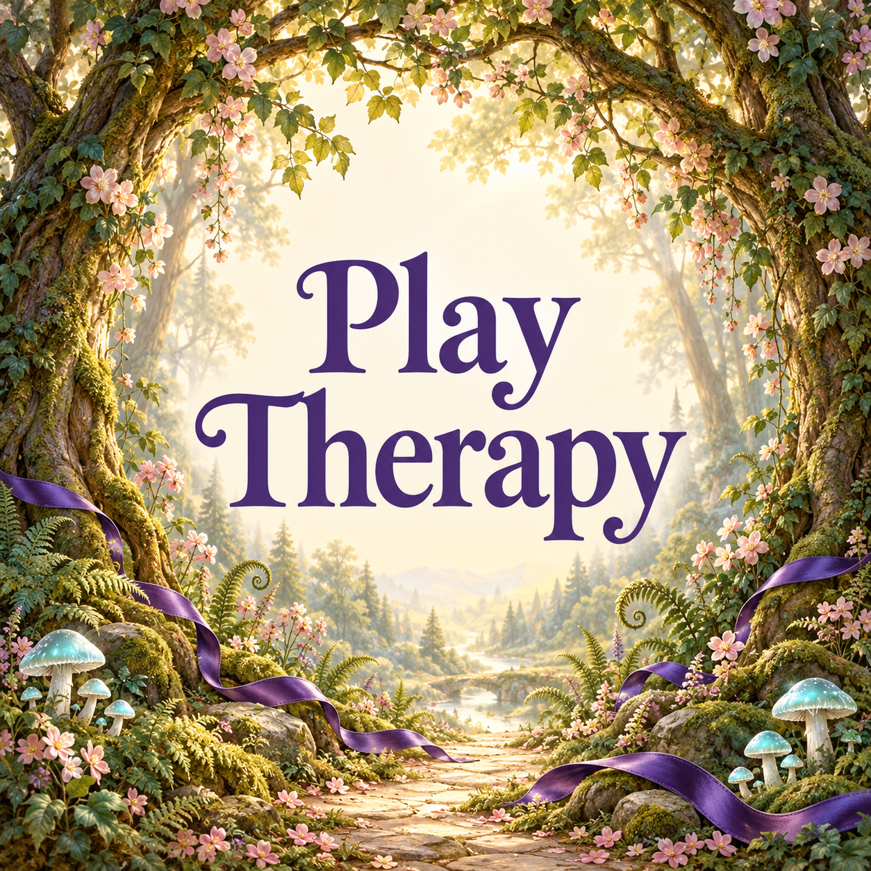 Play Therapy — illustrated woodland scene.