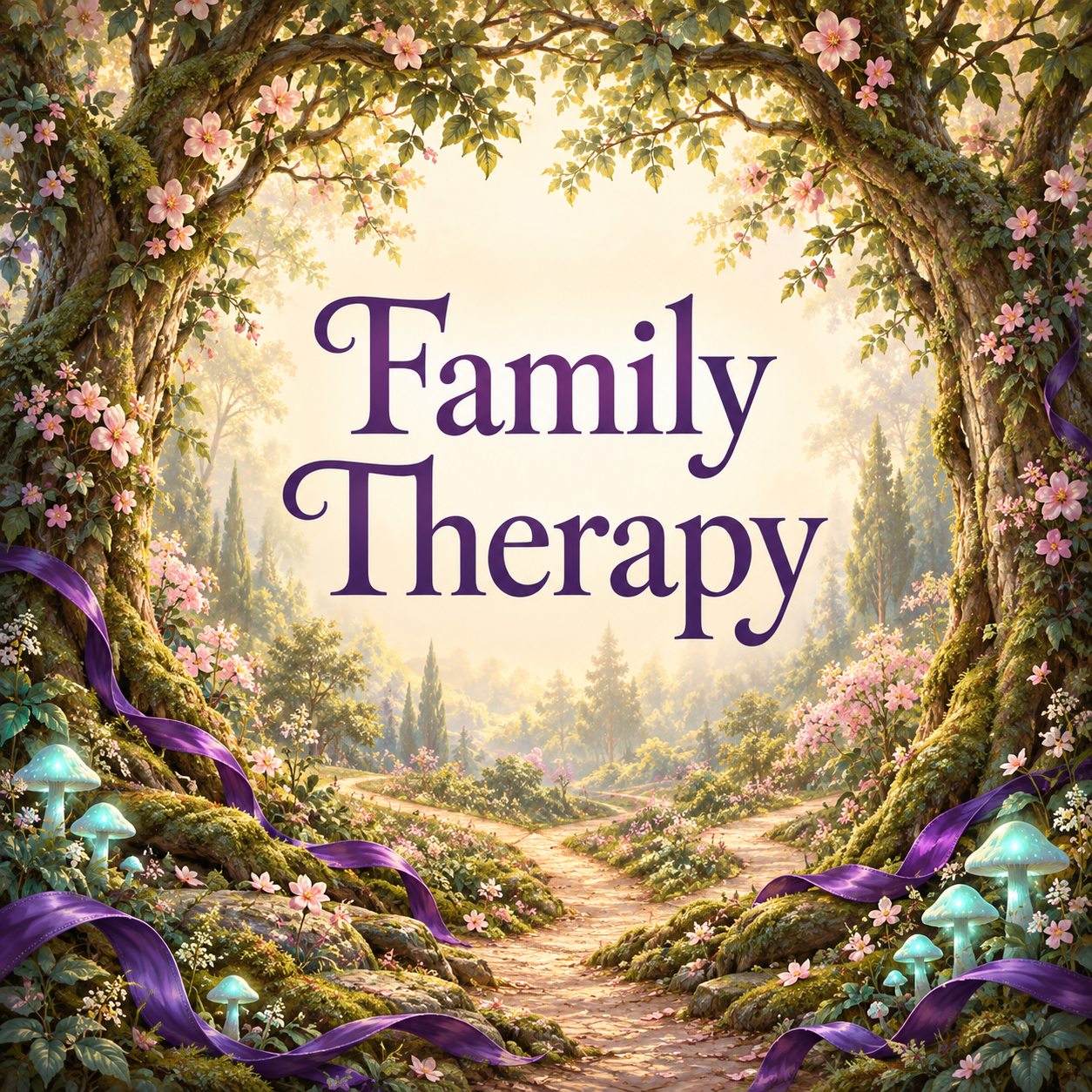 Family Therapy — illustrated woodland scene.