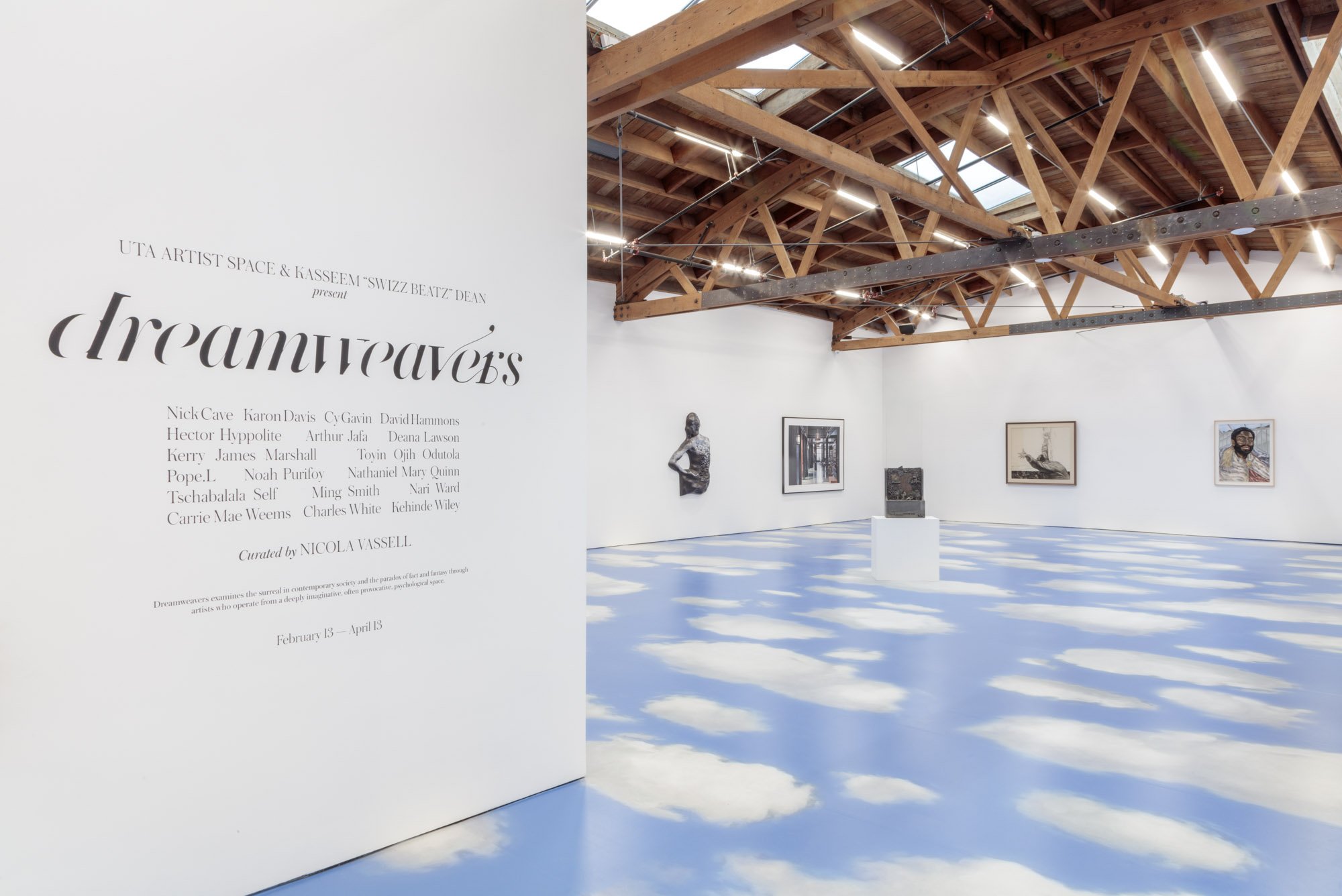 The group exhibition Dreamweavers was presented at the UTA Artist Space in Beverly Hills Curator: Nicola Vassell, Co-Conceived By: Kasseem “Swizz Beatz” Dean• Kehinde Wiley
• Kerry James Marshall
• Arthur Jafa
• Carrie Mae Weems