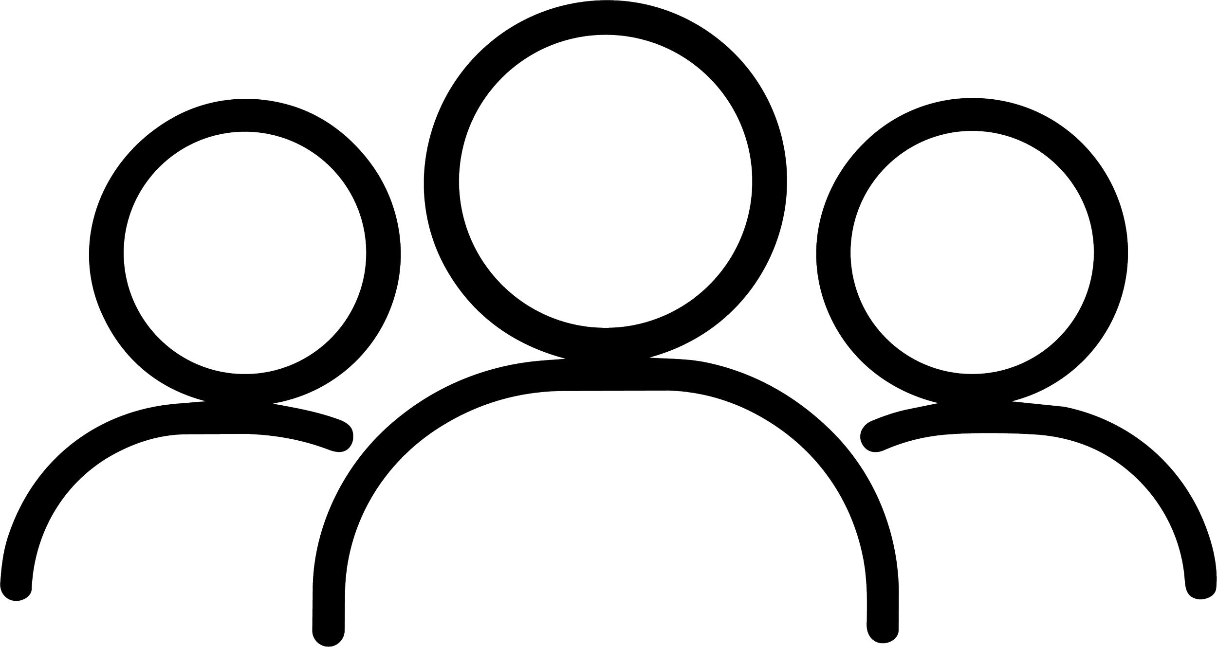 Outline of six human figures in a circle, with three figures on top and three on the bottom, connected by lines.
